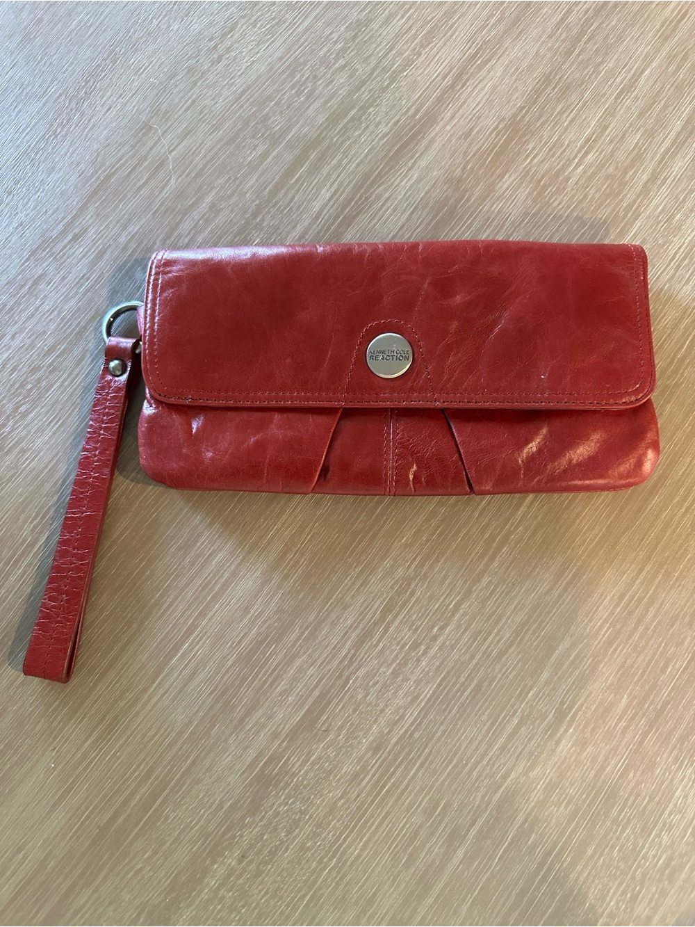 Kenneth Cole Reaction Red Genuine Leather Expandable Wristlet Clutch